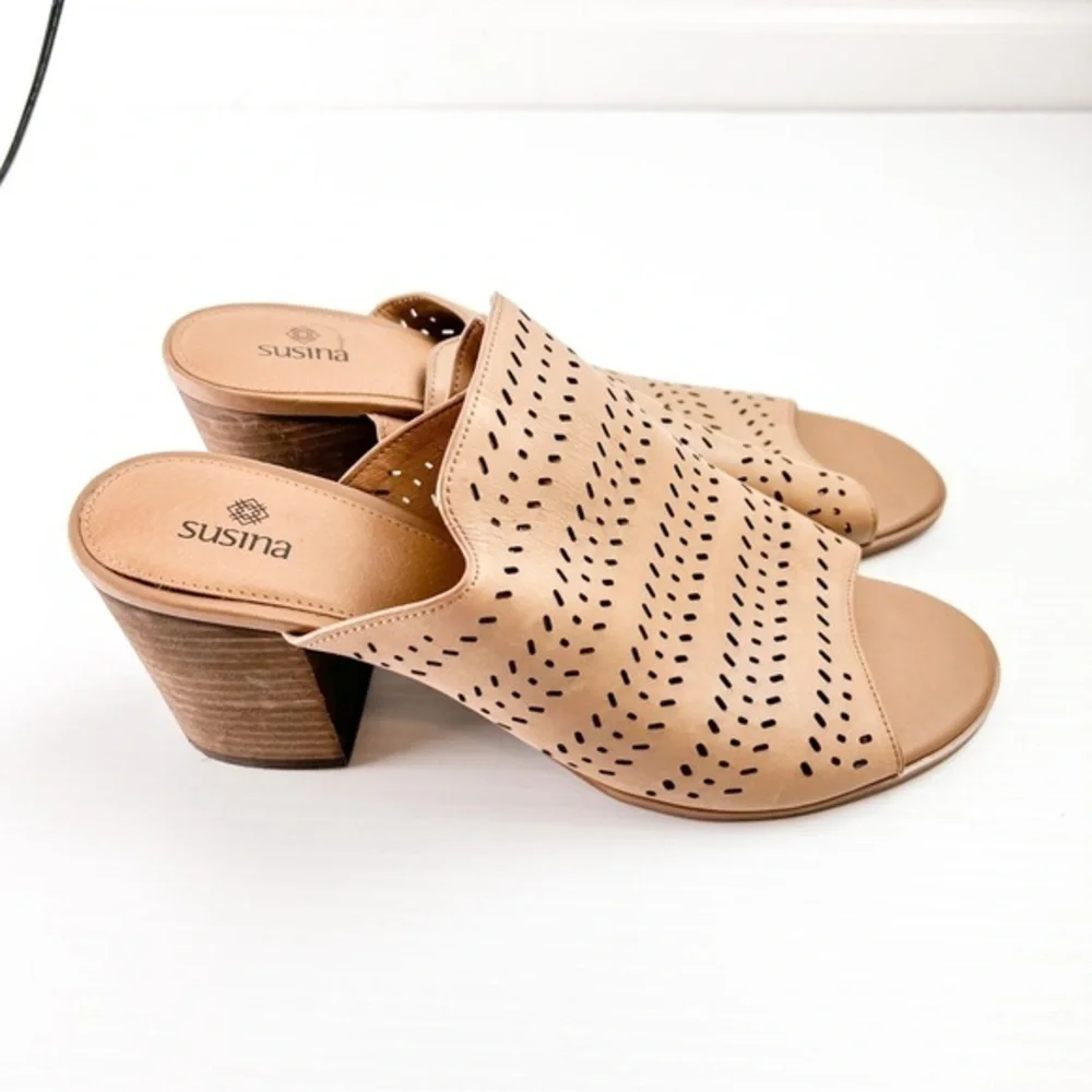 Susina tan womens size 11 Danella perforated block heel open toe heels